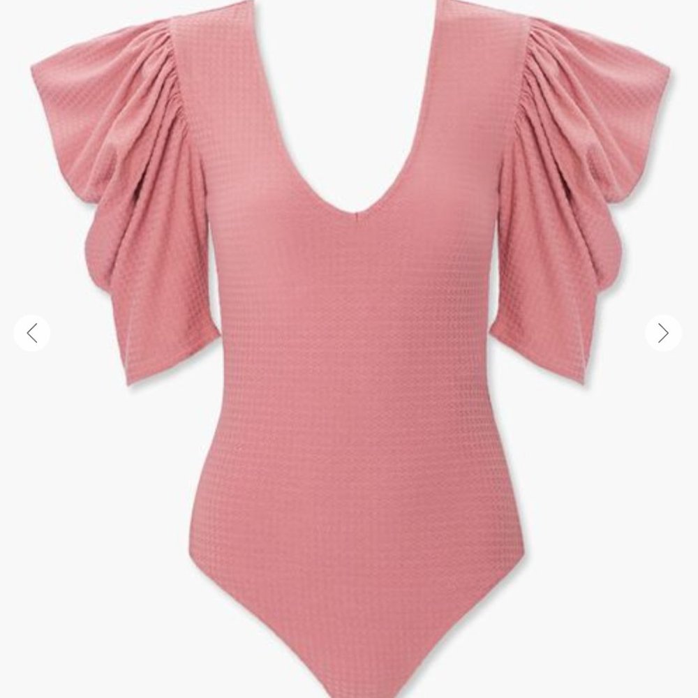 Rose Knit Bodysuit w/ Gathered Sleeves NWT